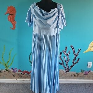 SHEIN Light Blue Pleated Maxi Dress with Draped Neck